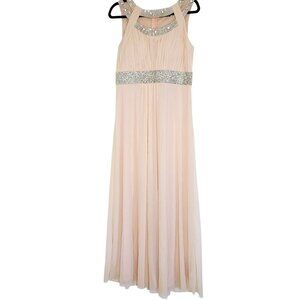 Blush Pink Sleeveless Maxi Dress With Silver Sequin Detailing & Pleated Design